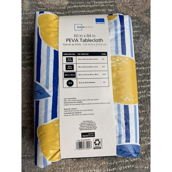 Mainstays 60 x 84 inches Lemons Striped PEVA Tablecloth Rectangle Vinyl Picnic - Picture 2 of 5